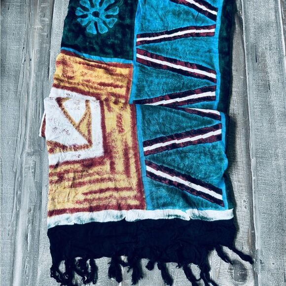 Island Hawaiian Tropical Folk Art Boho Print Wrap Scarf Accessory Sarong - Picture 2 of 2